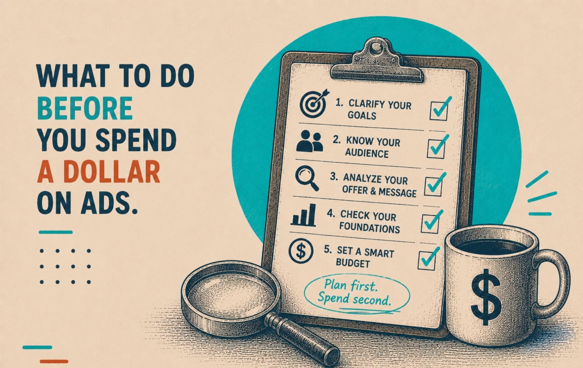 A clipboard checklist next to a coffee mug